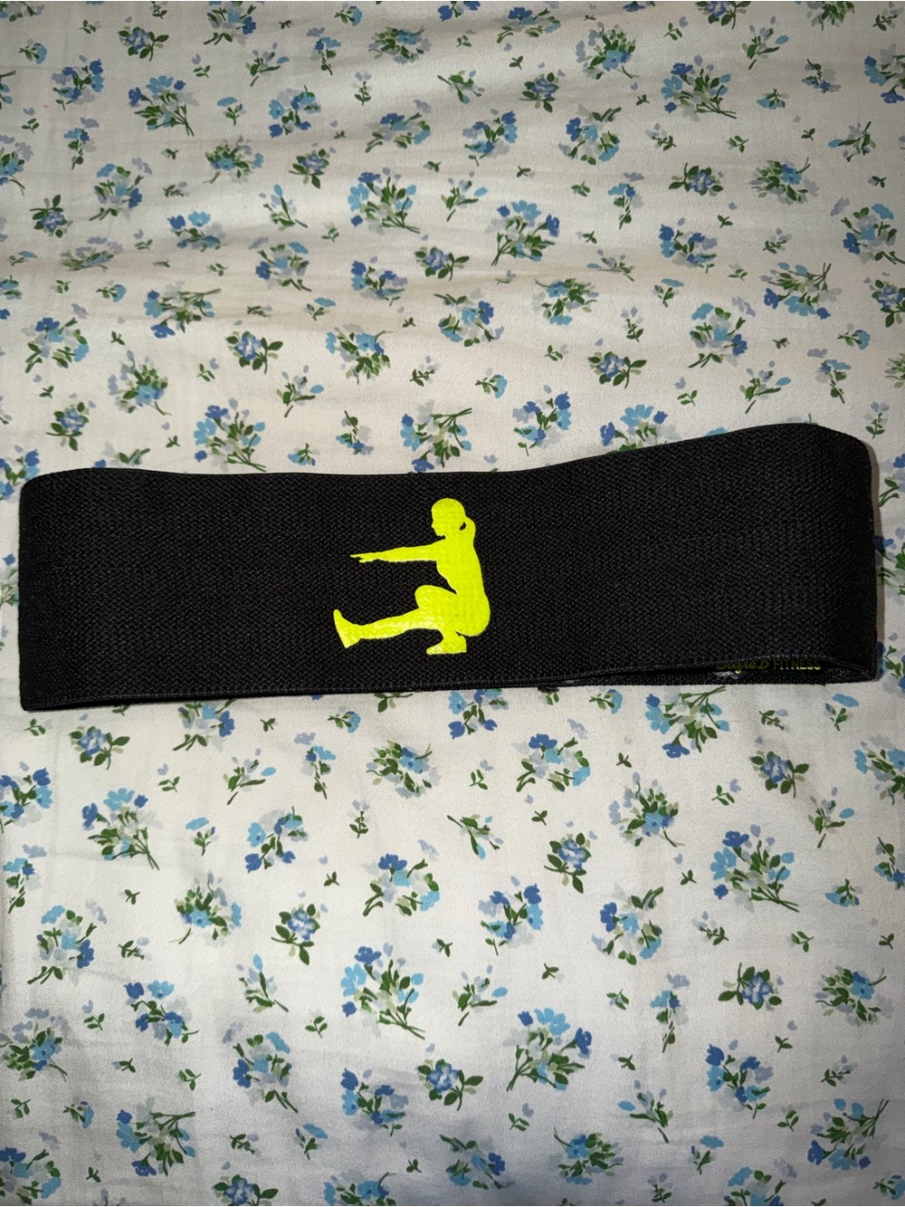 Black Resistance Workout Band with Neon Yellow Squat Icon